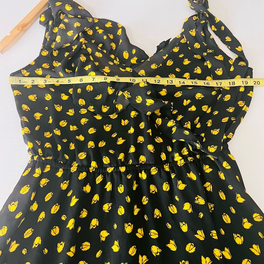 Who What Wear Floral Print Shark Bite Hem Midi Dress Size M Medium Yellow Black - Picture 6 of 7